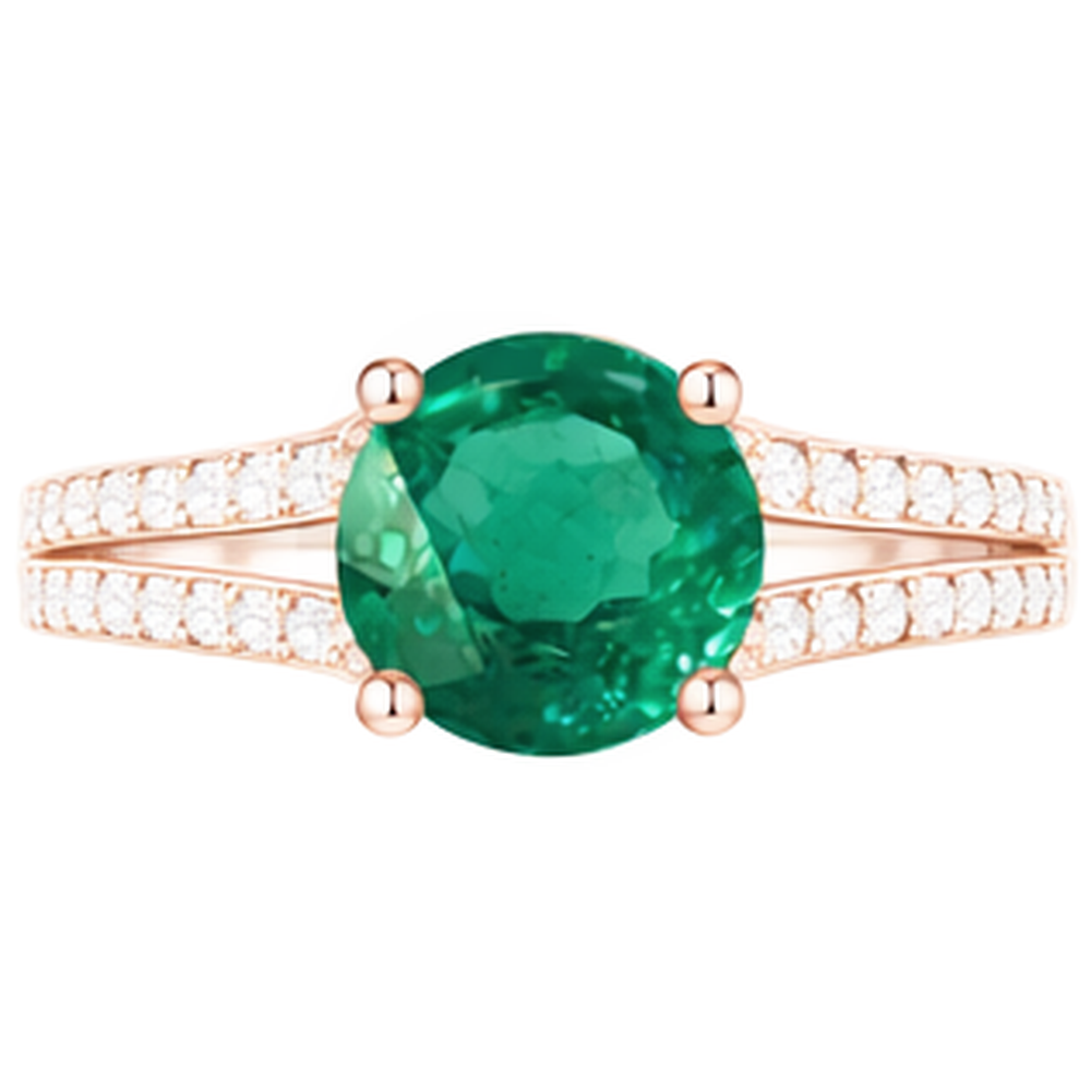 Round Hidden Halo Green Emerald & Natural Earth Mined Diamond Engagement Ring