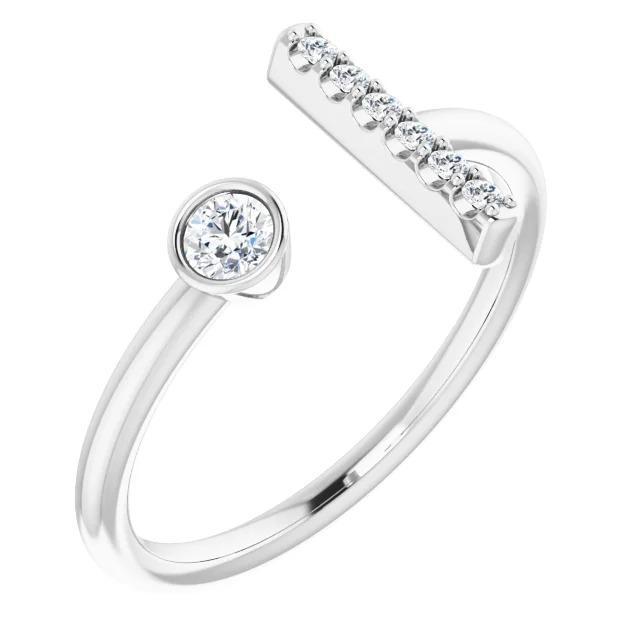 Round Natural Diamond Bar Style Ring 0.48 Carats Women Jewelry