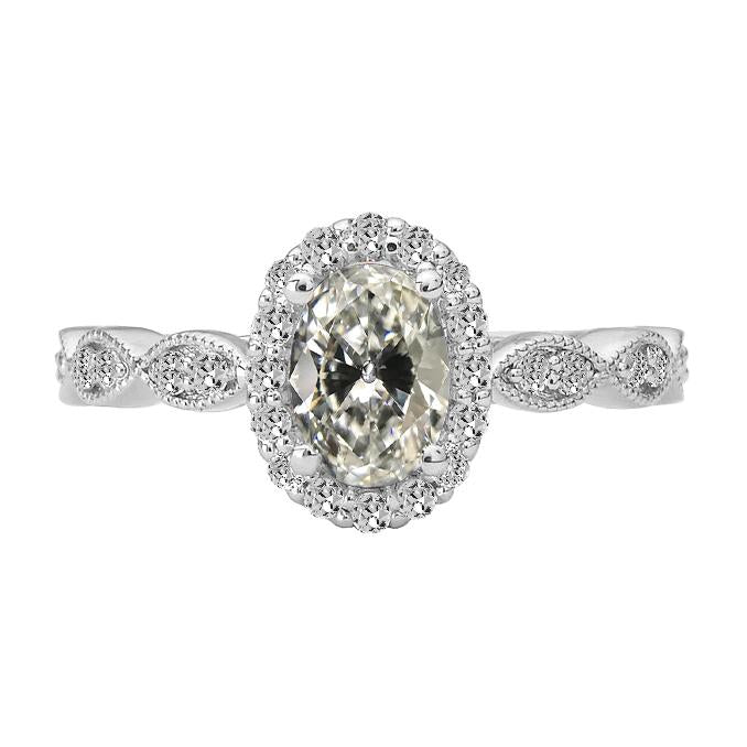 Round Natural Diamond & Oval Old Cut Halo Ring Milgrain 5 Carats