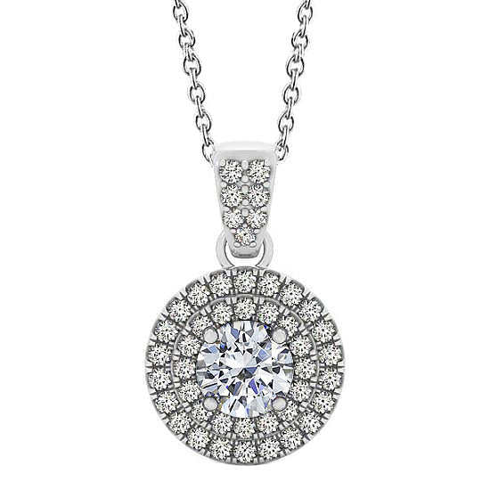 Round Natural Diamond Pendant Necklace 1.85 Carat Without Chain White Gold 14K