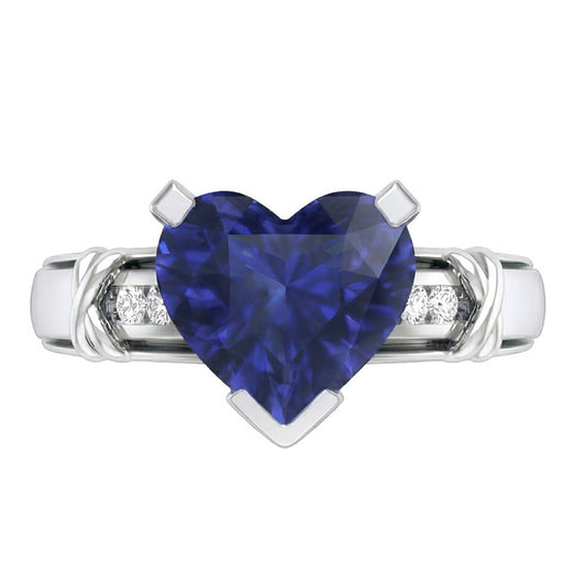 Round Natural Earth Mined Diamond Engagement Ring 3 Carats Ceylon Blue Sapphire X Style