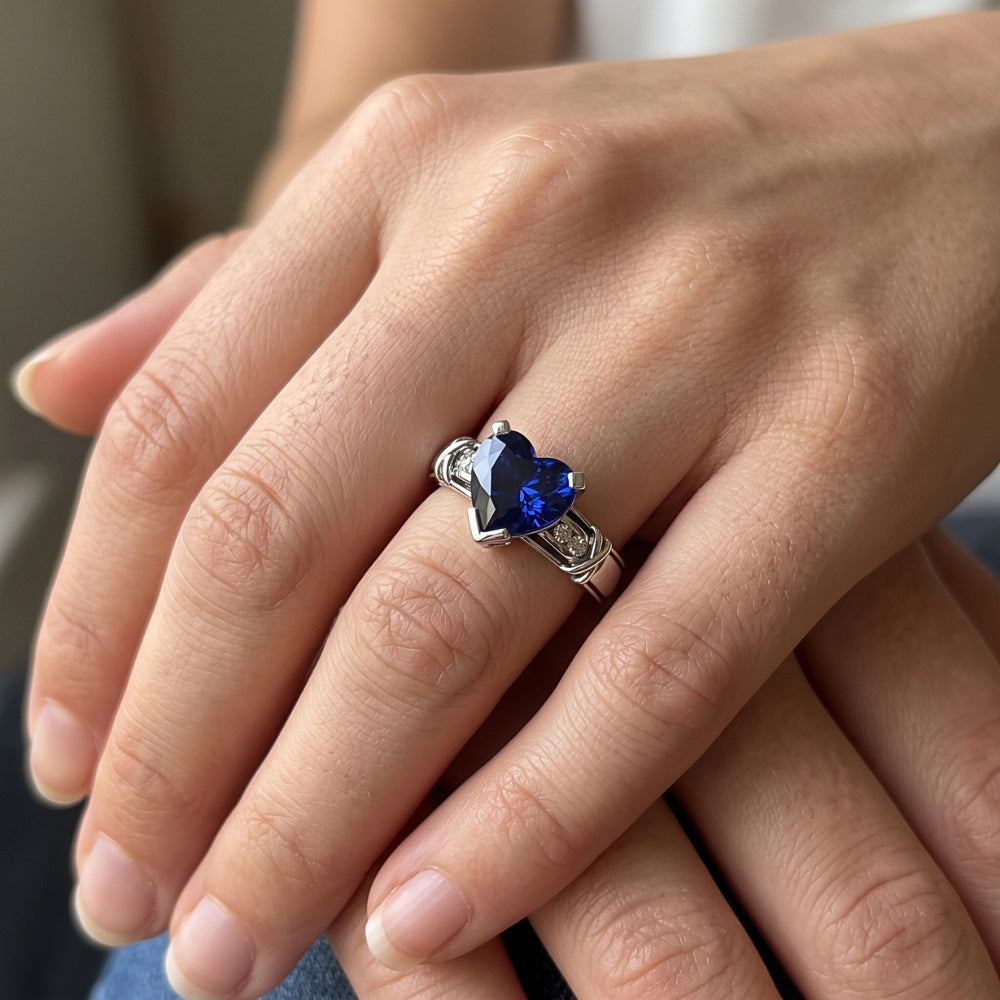 Round Natural Earth Mined Diamond Engagement Ring 3 Carats Ceylon Blue Sapphire X Style