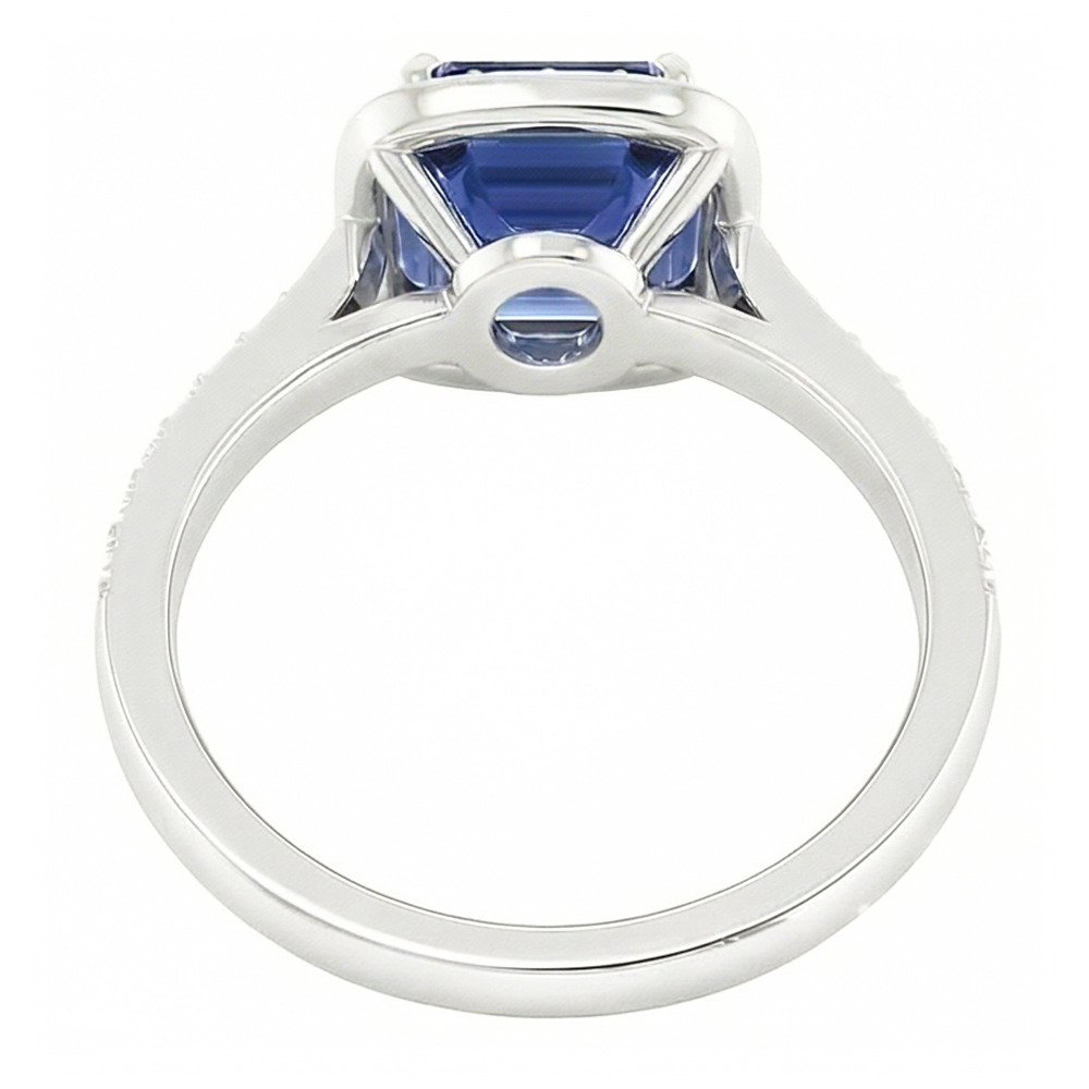 Round Natural Earth Mined Diamond Halo Asscher Blue Sapphire Engagement Ring 1.75 Carats