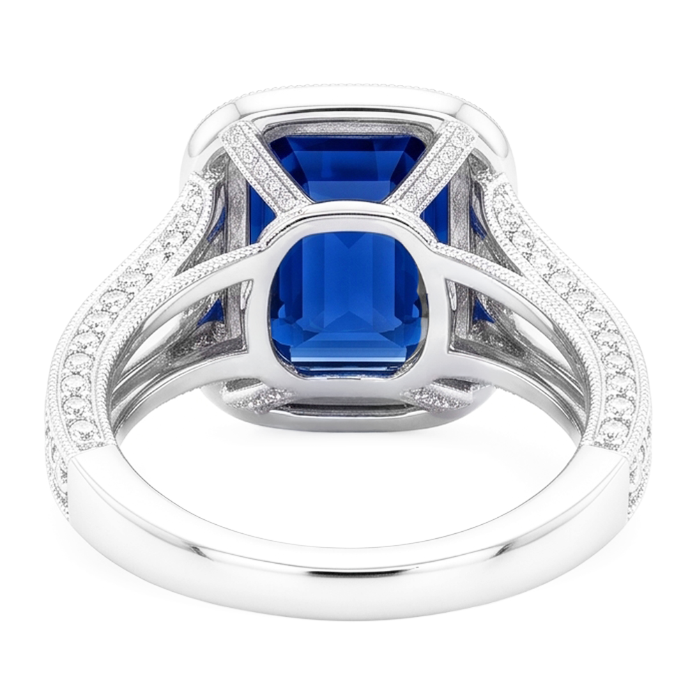 Round Natural Earth Mined Diamond Halo Radiant Sapphire Ring Split Milgrain Shank 5 Carats
