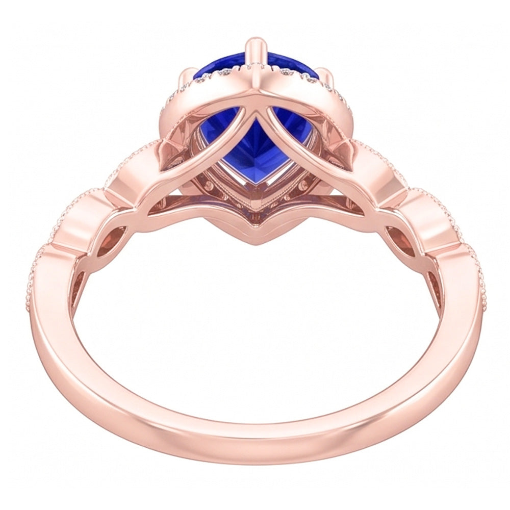 Round Natural Earth Mined Diamond Halo Ring Pear Sri Lankan Sapphire 5 Carats