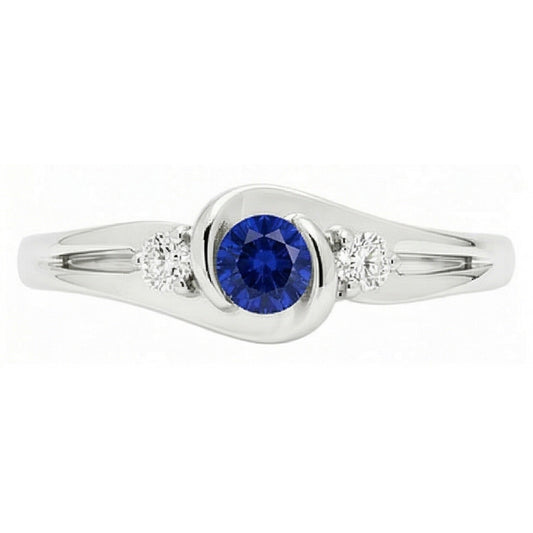 Round Natural Earth Mined Diamond Jewellery 1.50 Carats Tension Style Blue Sapphire Ring