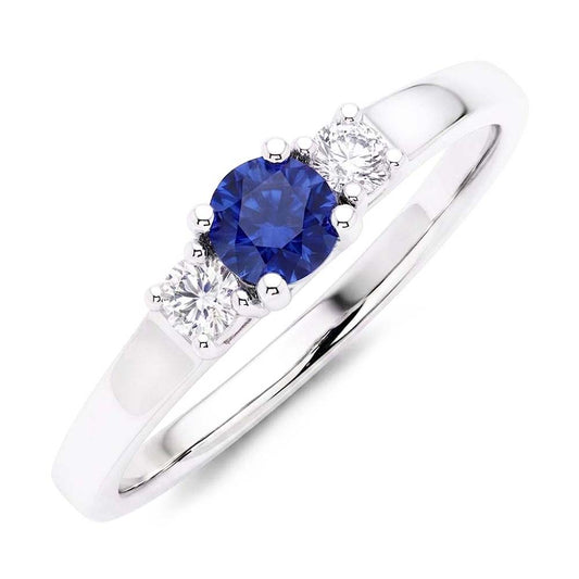 Round Natural Earth Mined Diamond Jewellery 3 Stone Ceylon Sapphire Ring Gold 1.50 Carats