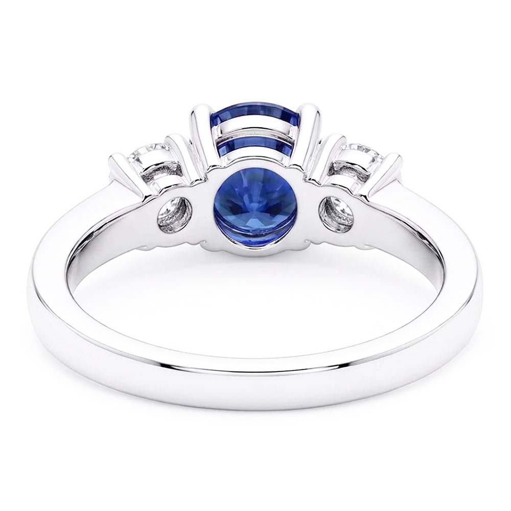 Round Natural Earth Mined Diamond Jewellery 3 Stone Ceylon Sapphire Ring Gold 1.50 Carats