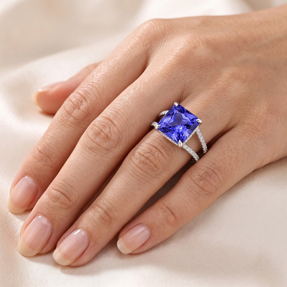 Round Natural Earth Mined Diamond Srilankan Sapphire Ring Split Shank 5 Carats Womens Gold