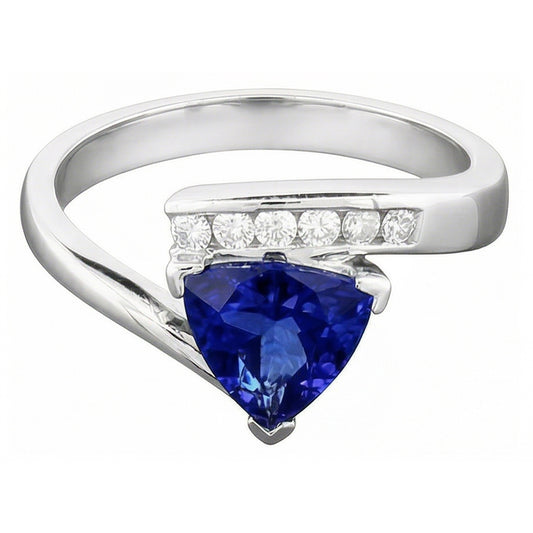 Round Natural Earth Mined Diamond Trillion Blue Sapphire Ring Tension Channel Set 2 Carats