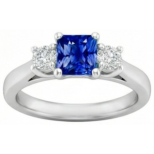Round Natural Earth Mined Diamond Women's Ring 1.25 Carats Ceylon Sapphire U Prong Setting