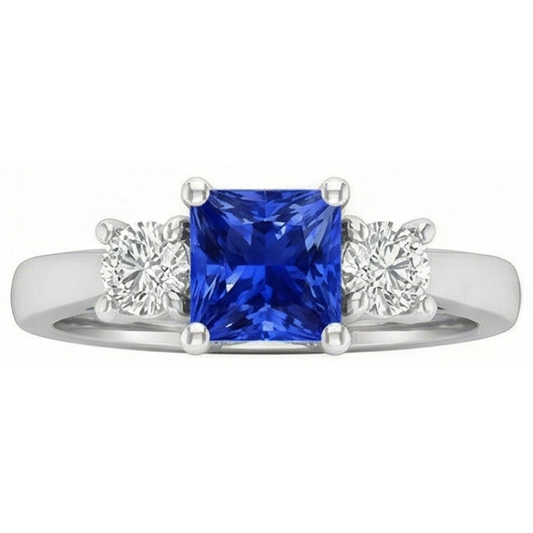 Round Natural Earth Mined Diamond Women's Ring 1.25 Carats Ceylon Sapphire U Prong Setting