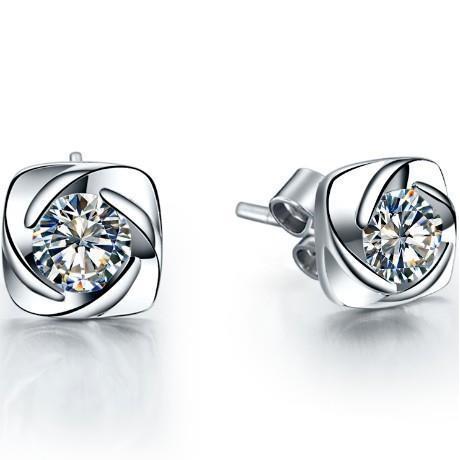 Round Natural Solitaire Diamond Stud Earring 1 Carat 14K White Gold