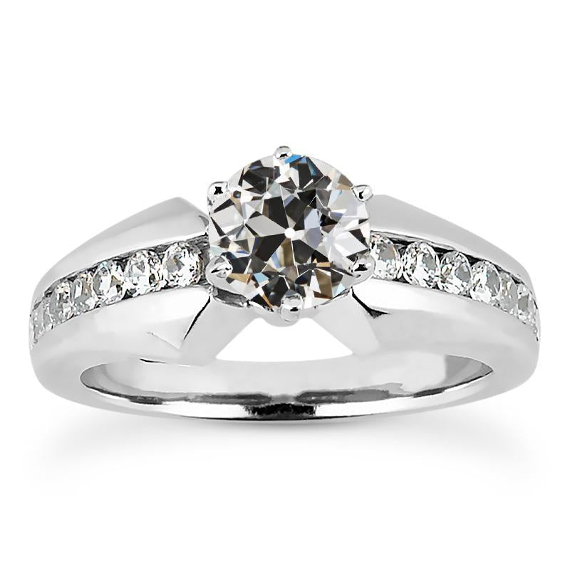Round Old Cut Genuine Diamond Ring 6 Prong Channel Set 5 Carats Gold Jewelry