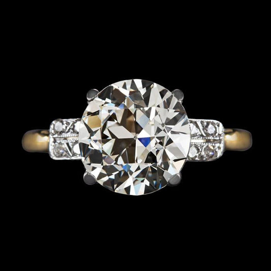 Round Old Cut Natural Diamond Wedding Ring 5 Carats Ladies Gold Jewelry