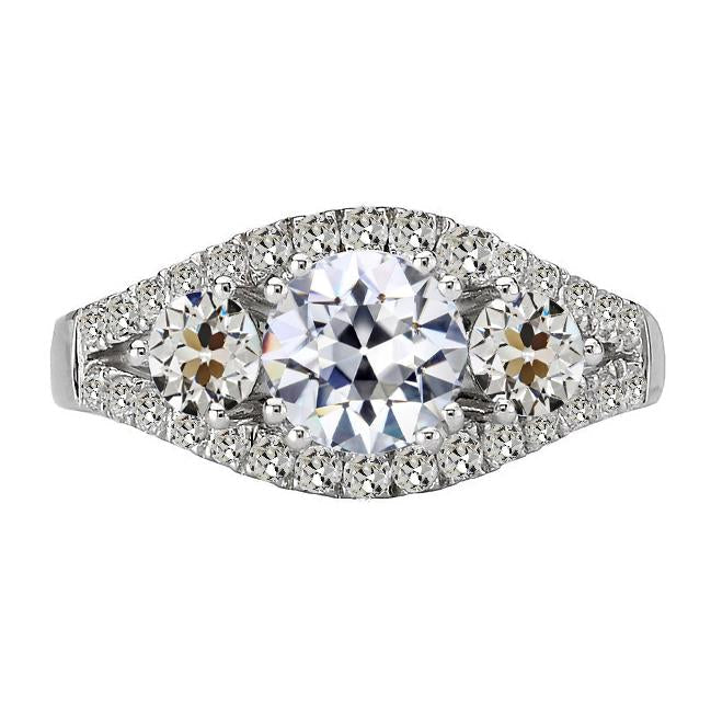 Round Old Cut Natural Earth Mined Diamond Engagement Ring 3 Stone Style 6.50 Carats