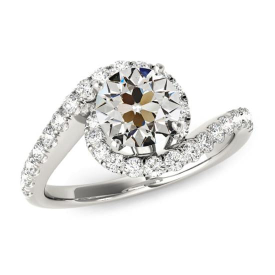 Round Old Cut Natural Earth Mined Diamond Halo Ring Tension Style 4.50 Carats