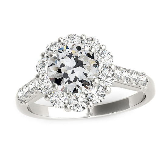 Round Old Cut Real Diamond Halo Ring With Accents Jewelry 4 Carats