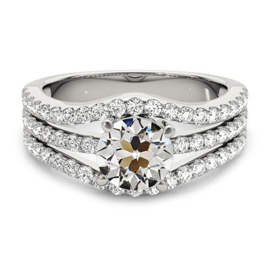 Round Old Cut Natural Earth Mined Diamond Ring Prong Set Triple Row Accents 4.75 Carats