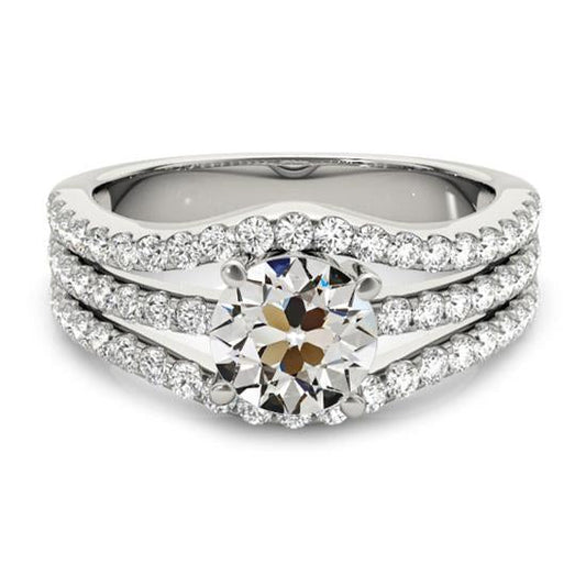 Round Old Cut Natural Earth Mined Diamond Ring Prong Set Triple Row Accents 4.75 Carats