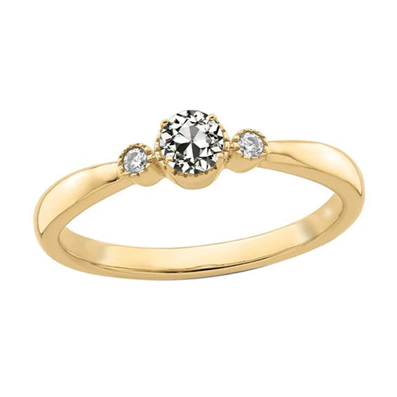 Round Old European Genuine Diamond 3 Stone Ring Tapered Shank 1.50 Carats