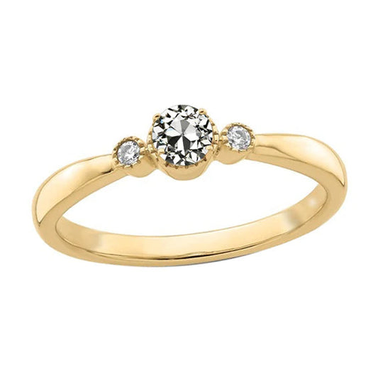 Round Old European Genuine Diamond 3 Stone Ring Tapered Shank 1.50 Carats