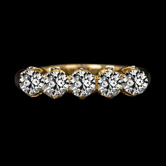 Round Old Mine Cut Natural Diamond Anniversary Band 5 carats Yellow Gold