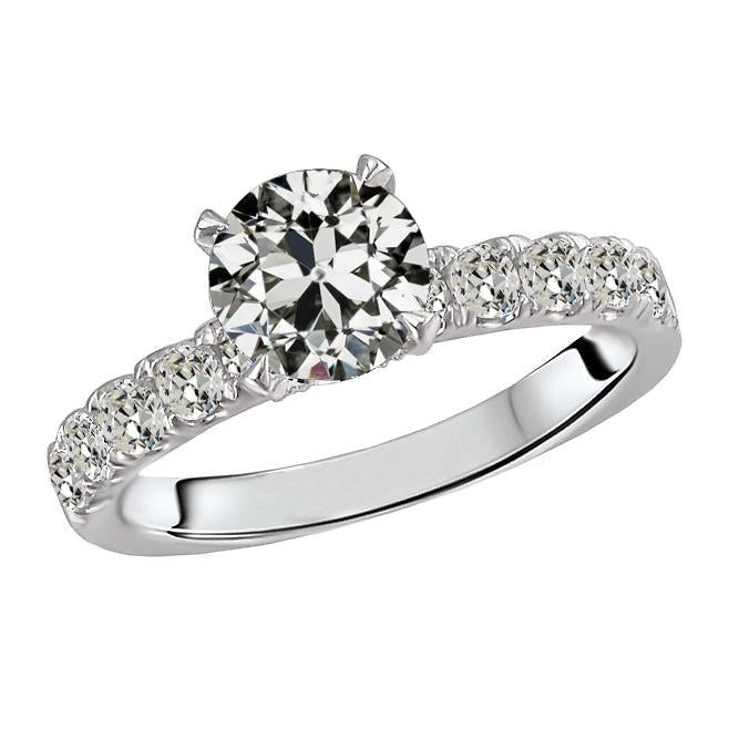 Round Old Mine Cut Natural Earth Mined Diamond Ring With Accents 6 Carats Gold Jewellery