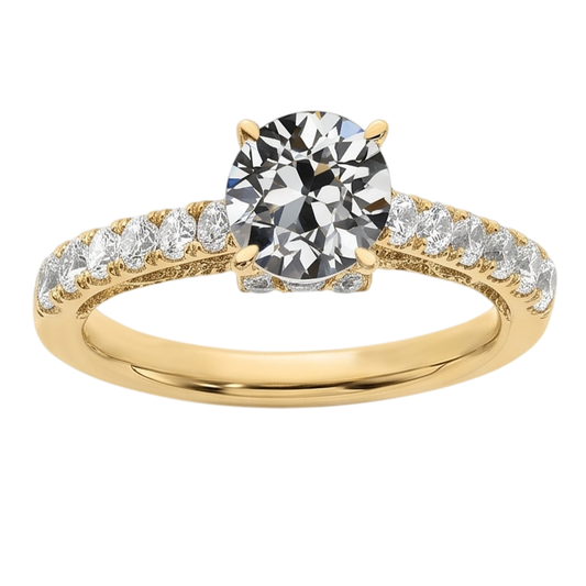 Round Old Mine Cut Natural Earth Mined Diamond Ring Fishtail Set Jewellery 3 Carats Yellow Gold