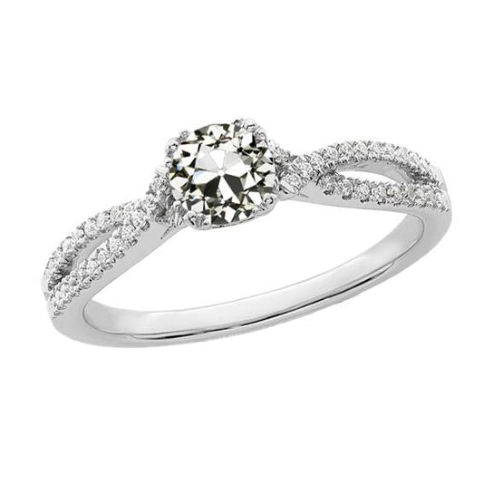 Round Old Mine Cut Natural Earth Mined Diamond Engagement Ring Split Shank 3 Carats
