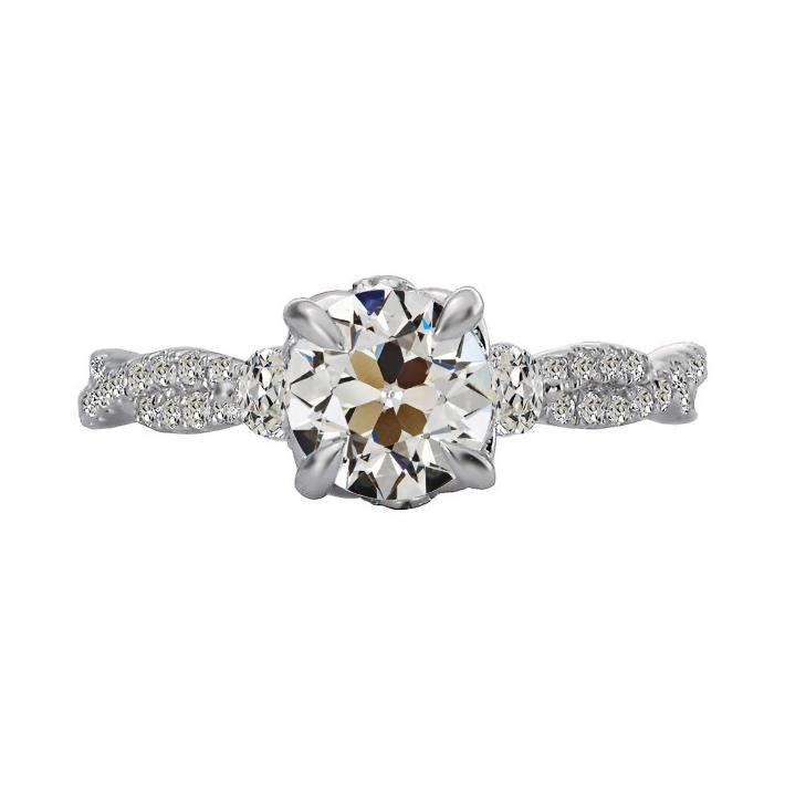 Round Old Mine Cut Real Natural Earth Mined Diamond Ring Pave Twisted Shank 5 Carats