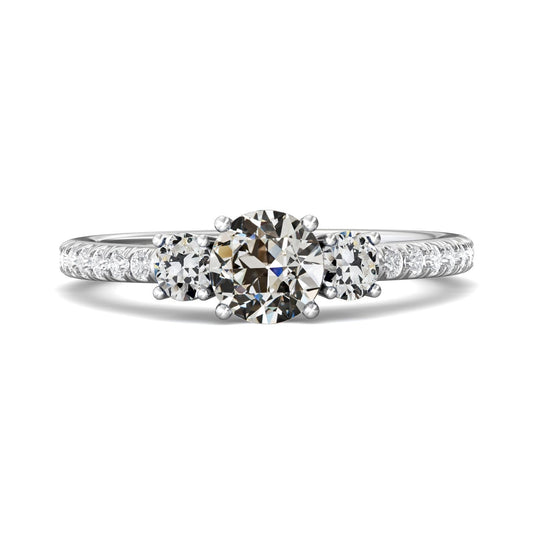 Round Old Mine Genuine Diamond Ring 3 Stone Style Jewelry 14K Gold 4 Carats