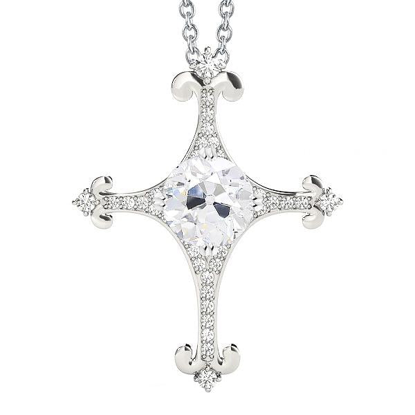 Round Old Miner Cross Real Natural Earth Mined Diamond Pendant 2.50 Carats With Chain