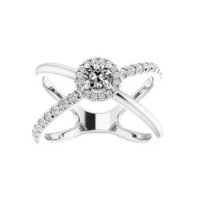 Round Old Miner Diamond Halo Real Wedding Ring Criss Cross Band 2 Carats