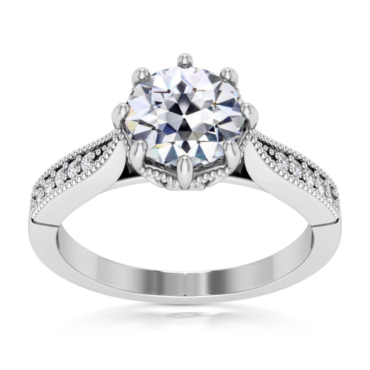 Round Old Miner Diamond Ring 8 Prong Set 14K Gold Natural 4.75 Carats