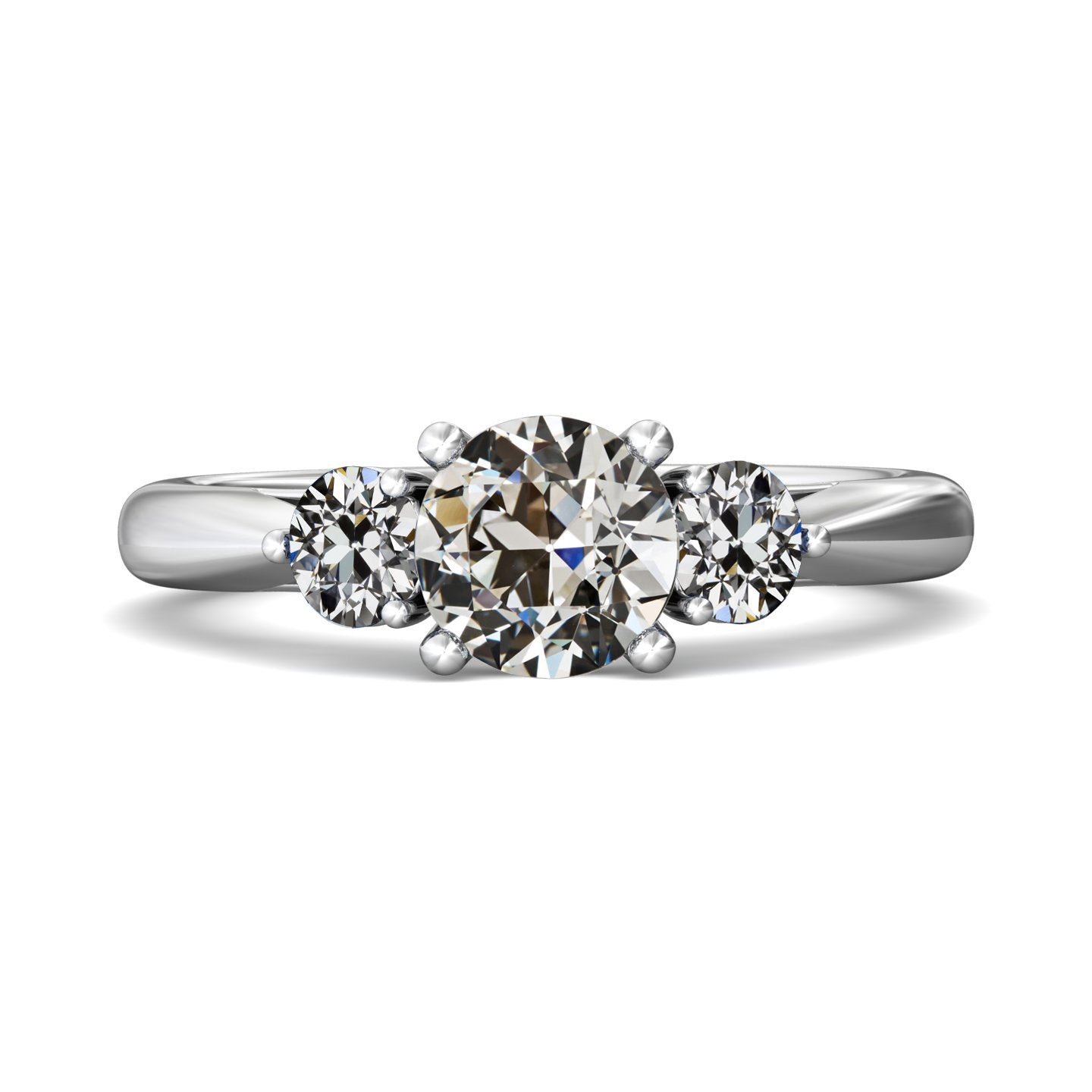 Round Old Miner Genuine Diamond 3 Stone Ring Prong Set 4 Carats White Gold