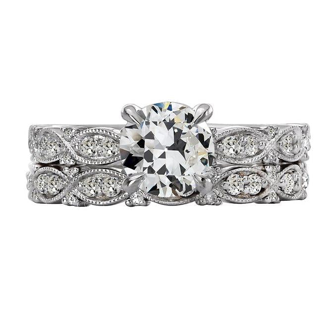Round Old Miner Genuine Natural Earth Mined Diamond Engagement Ring Set Vintage Style 4 Carats