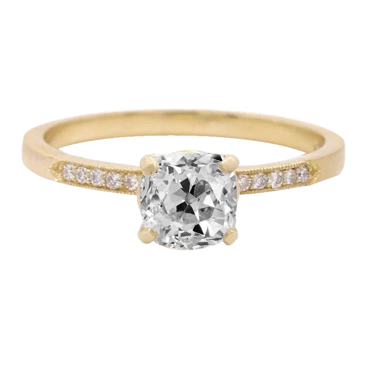 Round Old Miner Real Diamond Engagement Ring 14K Yellow Gold 3 Carats