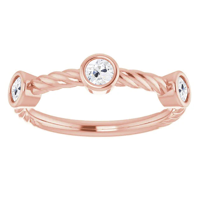 Round Old Miner Real Diamond Half Eternity Band Bezel Rope Style 3 Carats