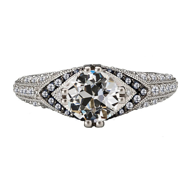 Round Old Miner Real Diamond Wedding Ring Black & White Gold 4 Carats