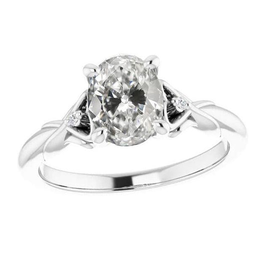 Round & Oval Old Cut Genuine Diamond 3 Stone Ring 14K Gold 3.50 Carats