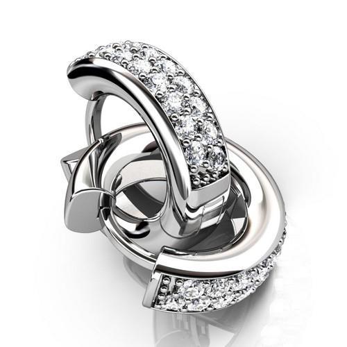 Round Pave Set Natural Diamond Women Hoop Earring White Gold