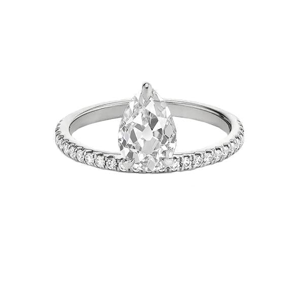 Round & Pear Old Mine Cut Real Diamond Ring With Accents 3 Carats