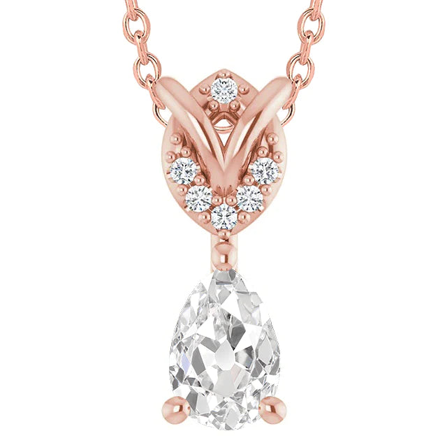 Round & Pear Old Miner Real Diamond Pendant 3.50 Carats Rose Gold 14K
