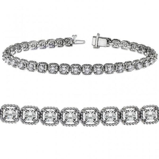 Round Prong Set Genuine Diamond Tennis Bracelet 7.20 Carats White Gold 14K