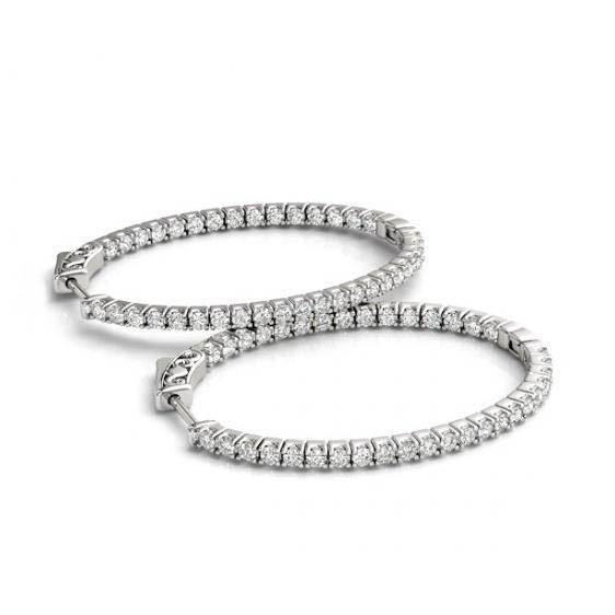 Round Real Diamond 1.60 Carat White Gold Hoop Earrings Lady Earring New