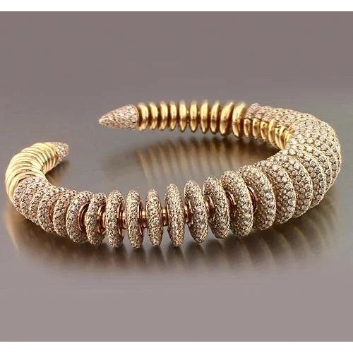 Round Real Diamond Bangle 19 Carats Yellow Gold 14K Jewelry New