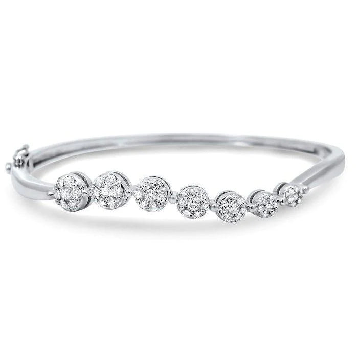 Round Real Diamond Bangle Women Gold Fine Jewelry 2 Carats