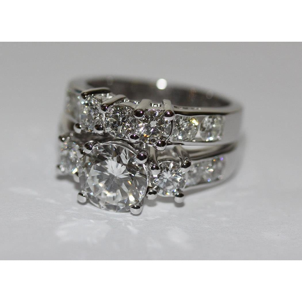 Round Real Diamond Engagement Ring Set 4.95 Carats White