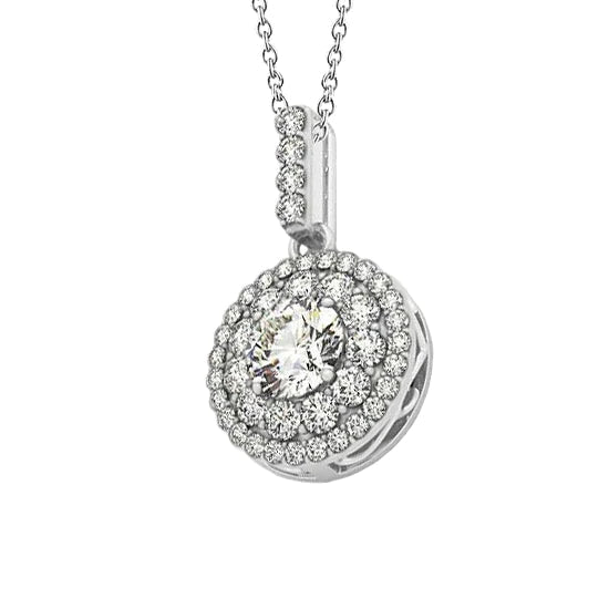 Round Real Diamond Pendant Necklace Without Chain 1.75 Carat White Gold 14K